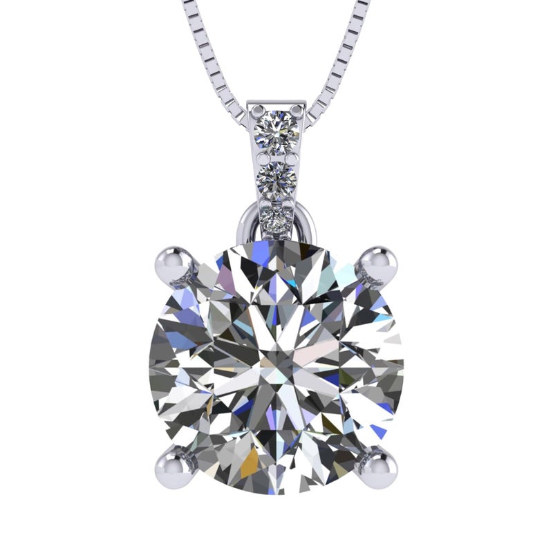 Central Diamond Center 4 Prong Round Solitaire Simulated Diamond Necklace in Sterling Silver & Zirconia - 4.00ct White - Image 1